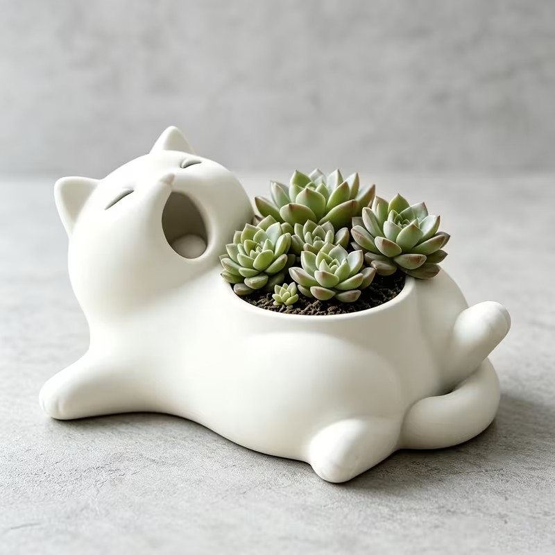 Cute White Cat Yawning Flower  - đánh giá và giá 3D Printing Pot