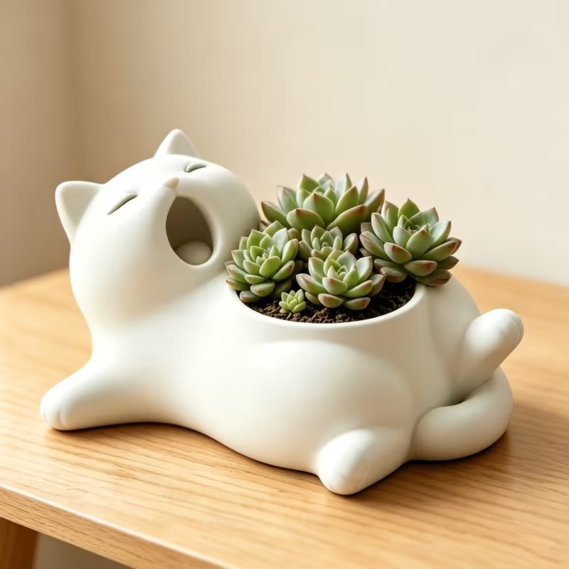 Cute White Cat Yawning Flower  - đánh giá và giá 3D Printing Pot